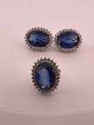 CERTIFIED 18K WHITE GOLD DIAMOND AND SAPPHIRE RING AND EARRING SET