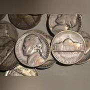 40 Unsearched Silver War Nickels.  Stock photos. 40 Unsearched Silver War Nickels