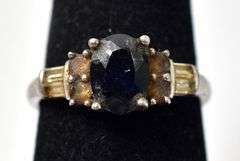Blue Sapphire and Cz Gemstone Ring in Sterling Silver