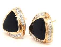 14kt Yellow gold Trillion black onyx and diamond accent earrings