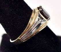Marvelous 10K Yellow and White Gold Diamond and Red Garnet Gemstone Ring
