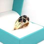 14kt Yellow gold black onyx, ruby and diamond accent dome ring
