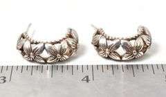 Flower J-Hoop Earrings in Sterling Silver