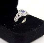 14kt White gold Bita By Effy Round Tanz & Dia Halo Milgrain Ring