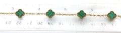 Gold plated Malachite 5 clover adjustable bracelet
