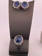 CERTIFIED 18K WHITE GOLD DIAMOND AND SAPPHIRE RING AND EARRING SET