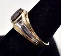 Marvelous 10K Yellow and White Gold Diamond and Red Garnet Gemstone Ring