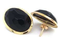14kt Yellow gold black onyx oval earrings