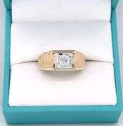 14kt Yellow gold 0.50ct high polished florentine finish gent's ring