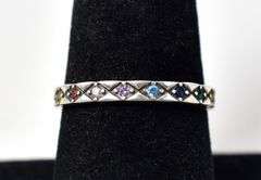 Colorful CZ Gemstone Ring Band in Sterling Silver