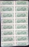 2013 Two Dollar Bill Uncut Currency Sheet, 16 Notes