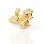 18k Yellow Gold Natural Turquoise Poodle Brooch Pin