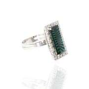 Platinum 900 Natural Green Tourmaline and Natural Diamond Ring