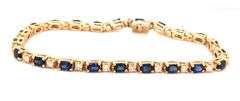 14kt Yellow gold oval blue sapphire and diamond bracelet