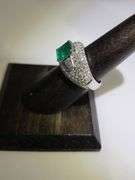 Exquisite 18K White Gold Dome Ring with 1.61 ct Natural Emerald and 1.80 ct Diamonds