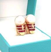 14kt Yellow gold South Sea cultured and ruby and diamond earrings