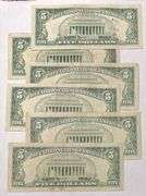 6 1963 Series $5 Red Seal US Notes.