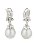 9.5MM Pearl and 0.75ctw Diamond Drop Omega Back Earrings in 18K