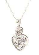 10kt White gold baguette and round diamond heart shaped pendant on chain