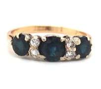 Estate 14k YG 3 Sapphire Ring