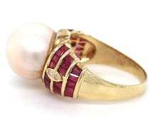 14kt Yellow gold South Sea pearl and ruby and diamond ring