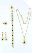 18 Kt Yellow Gold Plate 4 Piece Lab Simulated Emerald Jewelry Set