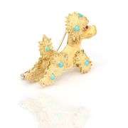 18k Yellow Gold Natural Turquoise Poodle Brooch Pin