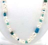 Pearl and turquoise strand necklace