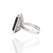 Platinum 900 Natural Green Tourmaline and Natural Diamond Ring