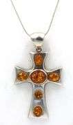 Vintage 925 sterling silver amber cross pendant on Italian chain necklace