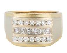 Gents 1.00ctw Princess and Round Diamond Triple Row Channel Set Ring