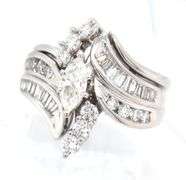 14kt White gold approximate 1ctw RBC and baguette diamond bridal set