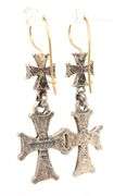 Konstantino 2 tone double cross and diamond dangle earrings