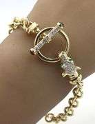 14kt Yellow gold pave diamond toggle rolo link bracelet