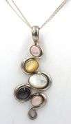 Carolyn Pollack signed 925 sterling silver mother of pearl and black onyx pendant on Italian chain n