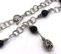 925 Sterling silver black onyx lariat necklace