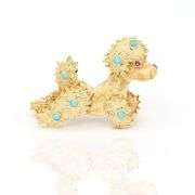 18k Yellow Gold Natural Turquoise Poodle Brooch Pin