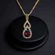 18 Kt Yellow Gold Plate Rare Red Sapphire Lab Simulated 4 Piece Jewelry Set