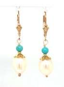 14kt Yellow gold pearl turquoise dangle earrings