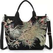 Women's Embroidered Phoenix Canvas Tote Bag