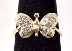 Cute 14K Yellow Gold Diamond Butterfly Ring