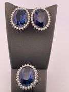 CERTIFIED 18K WHITE GOLD DIAMOND AND SAPPHIRE RING AND EARRING SET