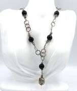925 Sterling silver black onyx lariat necklace