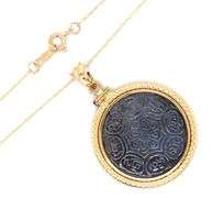 18kt Yellow gold Coin in 18kt gold frame pendant on chain