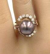 18kt Yellow gold 12mm Tahitian pearl and diamond ring
