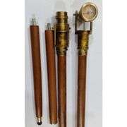 Wooden Walking Stick with Hidden Brass Telescope and Compass Handle