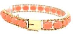 14kt Yellow gold oval coral link bracelet with rope trim