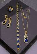 Gorgeous 18 Kt Gold Plate 5 Piece Lab Simulated Midnight Blue Sapphire Set