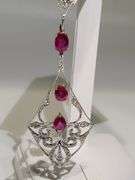 Opulent 18K White and Yellow Gold Chandelier Earrings with 4 Natural Rubies and 1.18 ct Diamond Acce