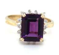 14kt Yellow gold 3ctw emerald cut amethyst and diamond accent ring